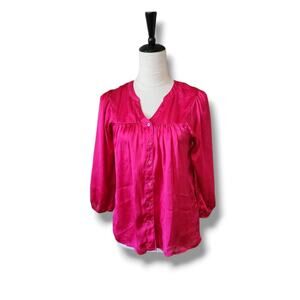 H&M Silky Magenta Peasant Blouse